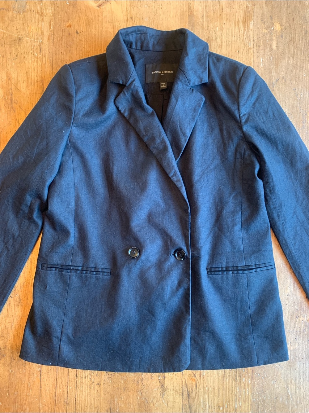 Banana Republic Black Linen Cotton Double-Breasted Blazer Jacket